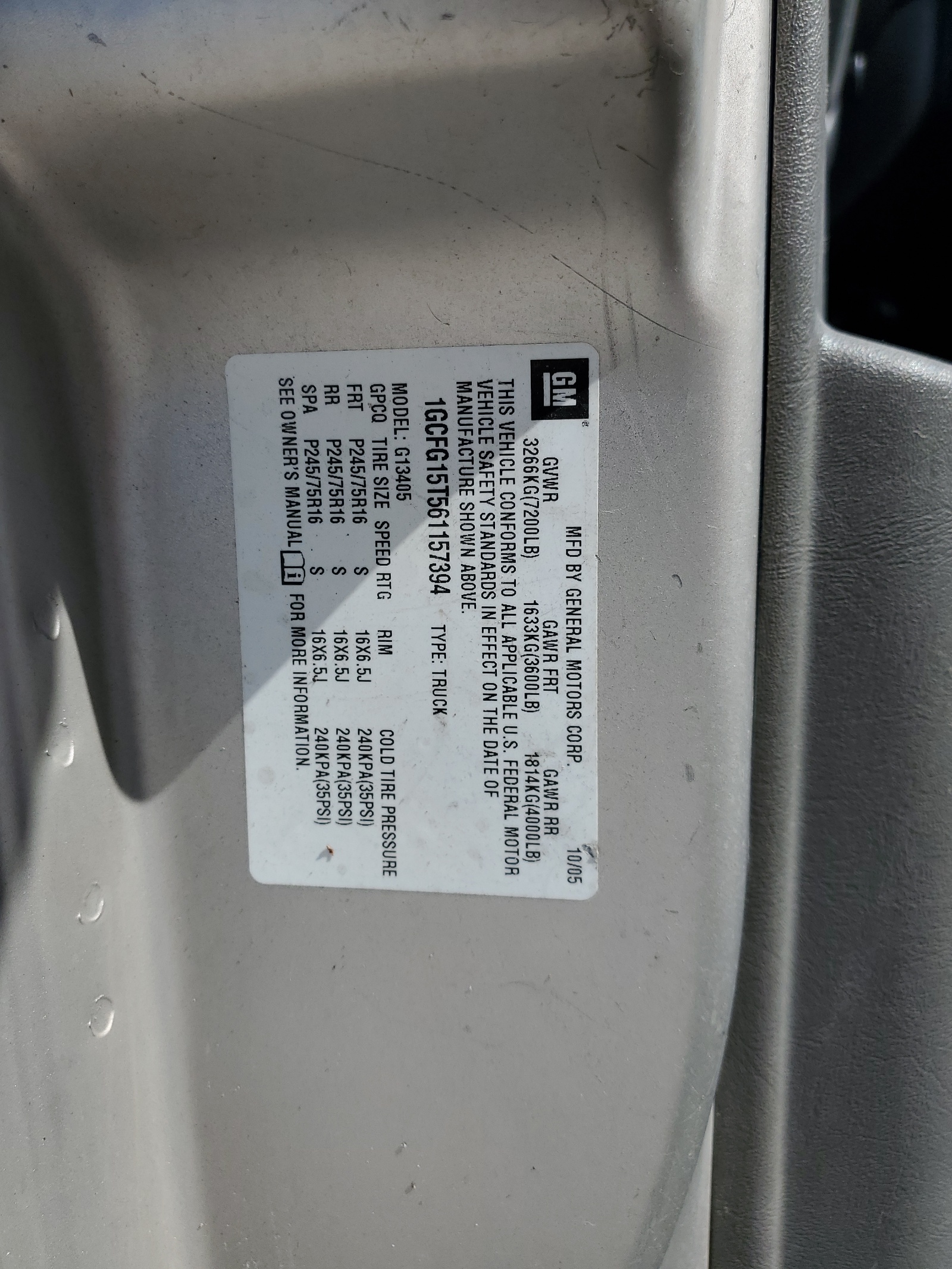 1GCFG15T561157394 2006 Chevrolet Express G1500