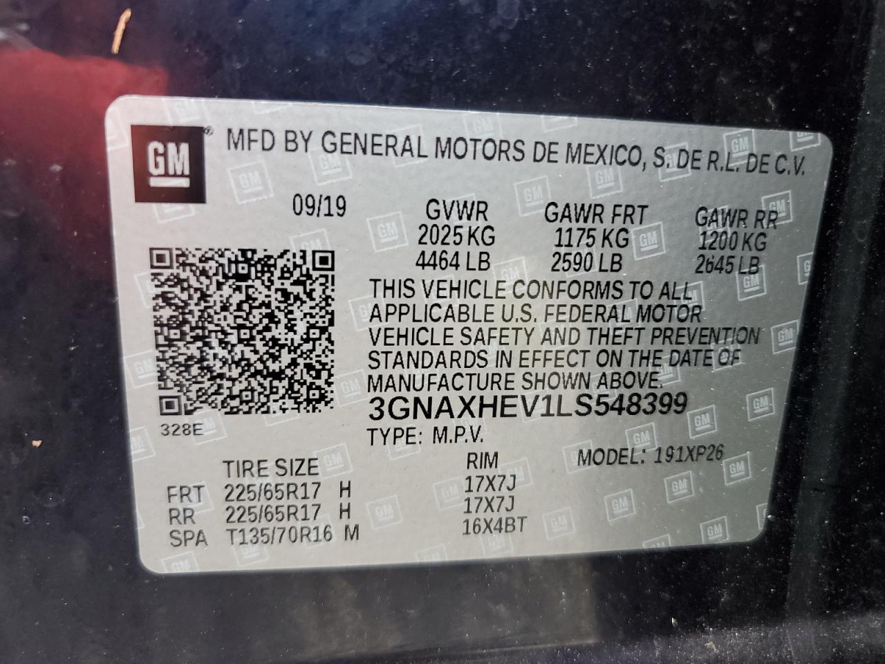 VIN 3GNAXHEV1LS548399 2020 CHEVROLET EQUINOX no.14