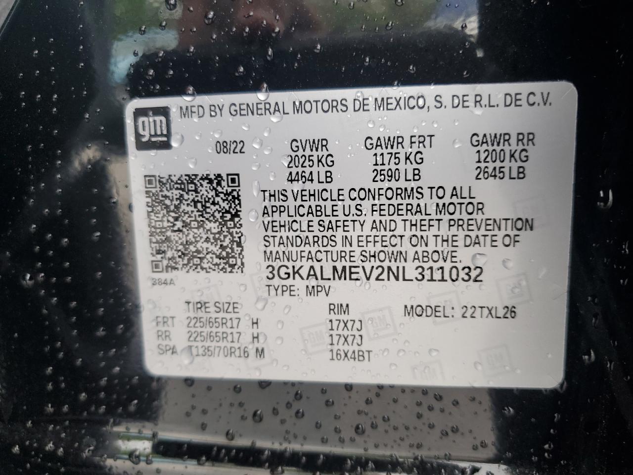 2022 GMC Terrain Sle VIN: 3GKALMEV2NL311032 Lot: 58039024