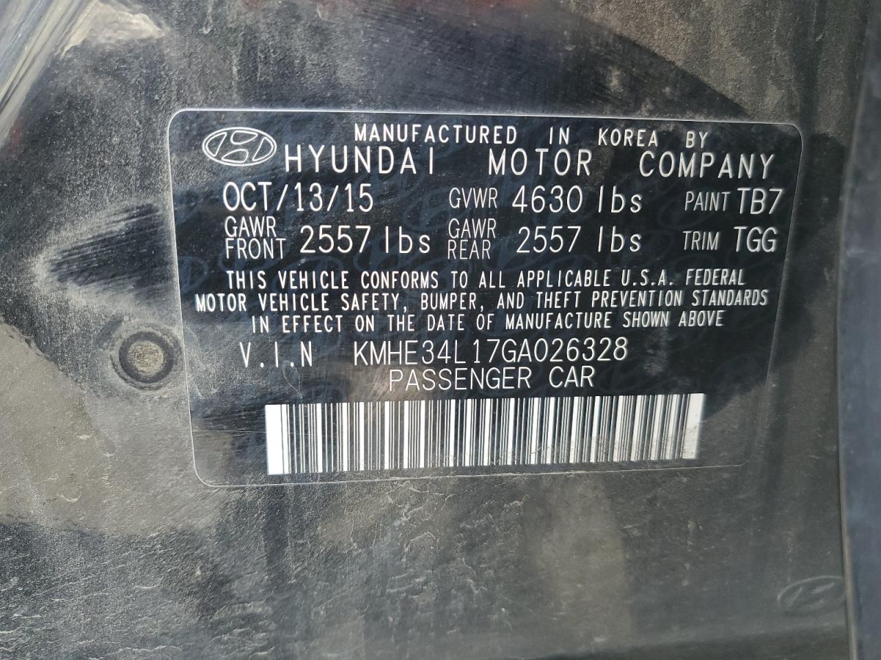 KMHE34L17GA026328 2016 Hyundai Sonata Hybrid