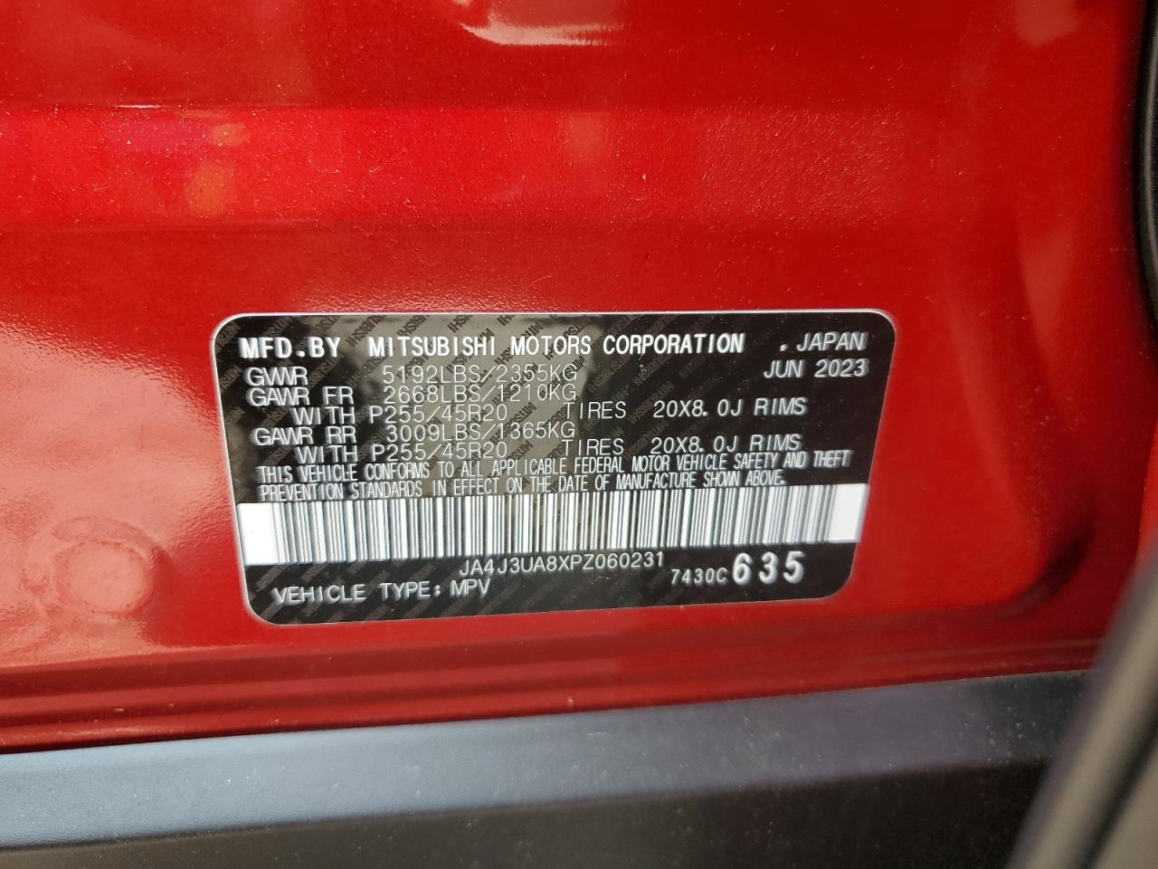 2023 Mitsubishi Outlander Se VIN: JA4J3UA8XPZ060231 Lot: 61291024