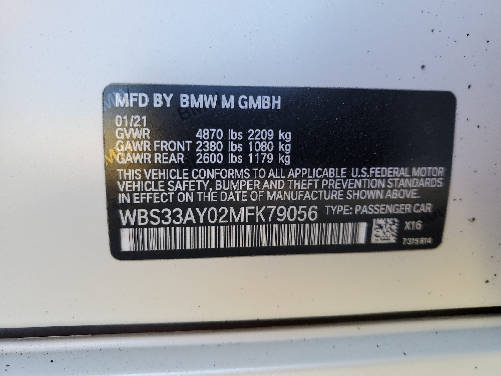 WBS33AY02MFK79056 2021 BMW M3 Competition