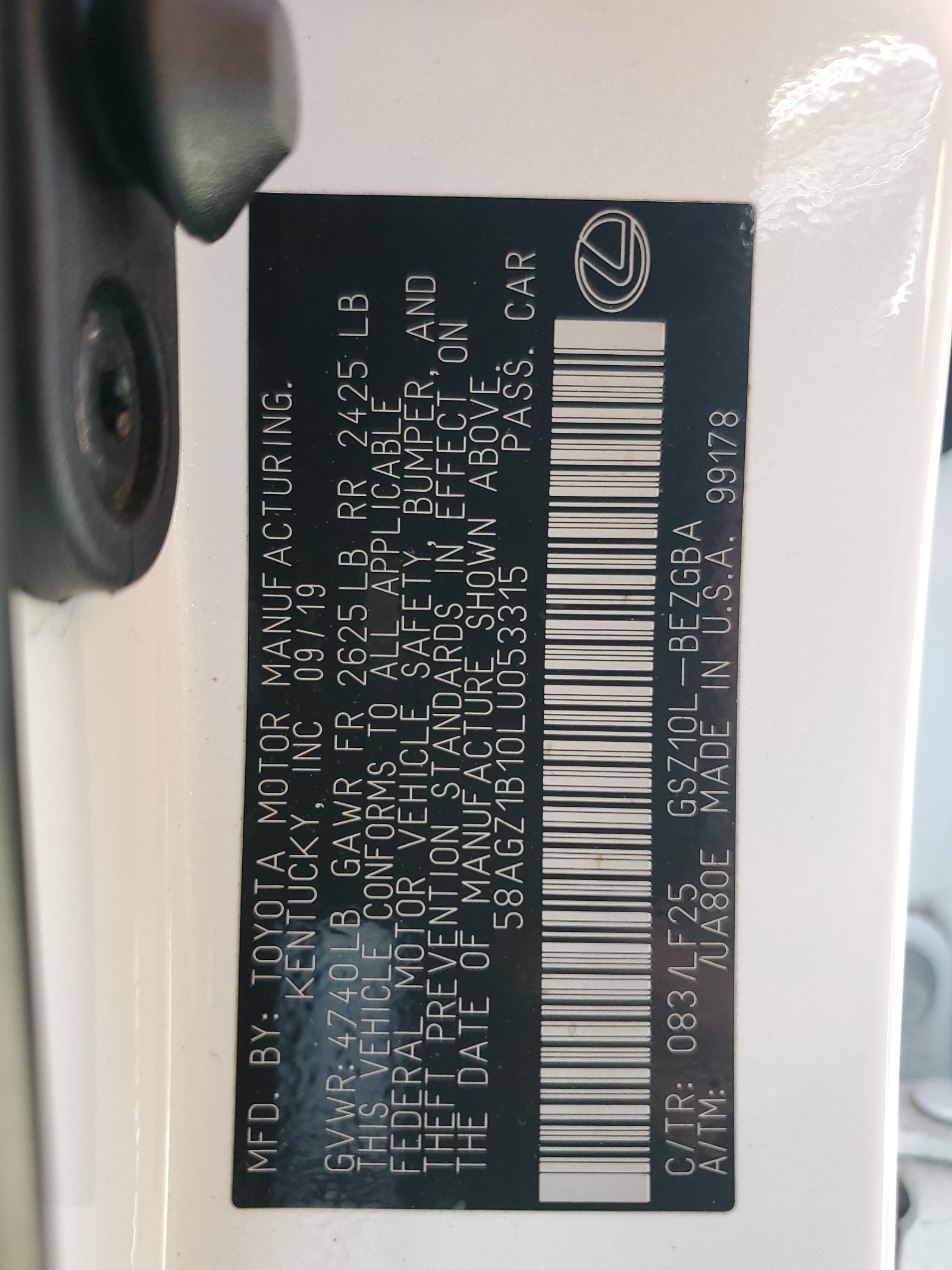 58AGZ1B10LU053315 2020 Lexus Es 350 F-Sport