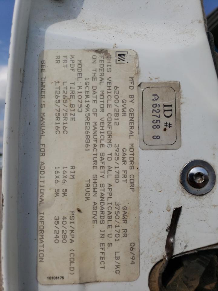 1994 Chevrolet Gmt-400 K1500 VIN: 1GCEK19K5RE268861 Lot: 58885484