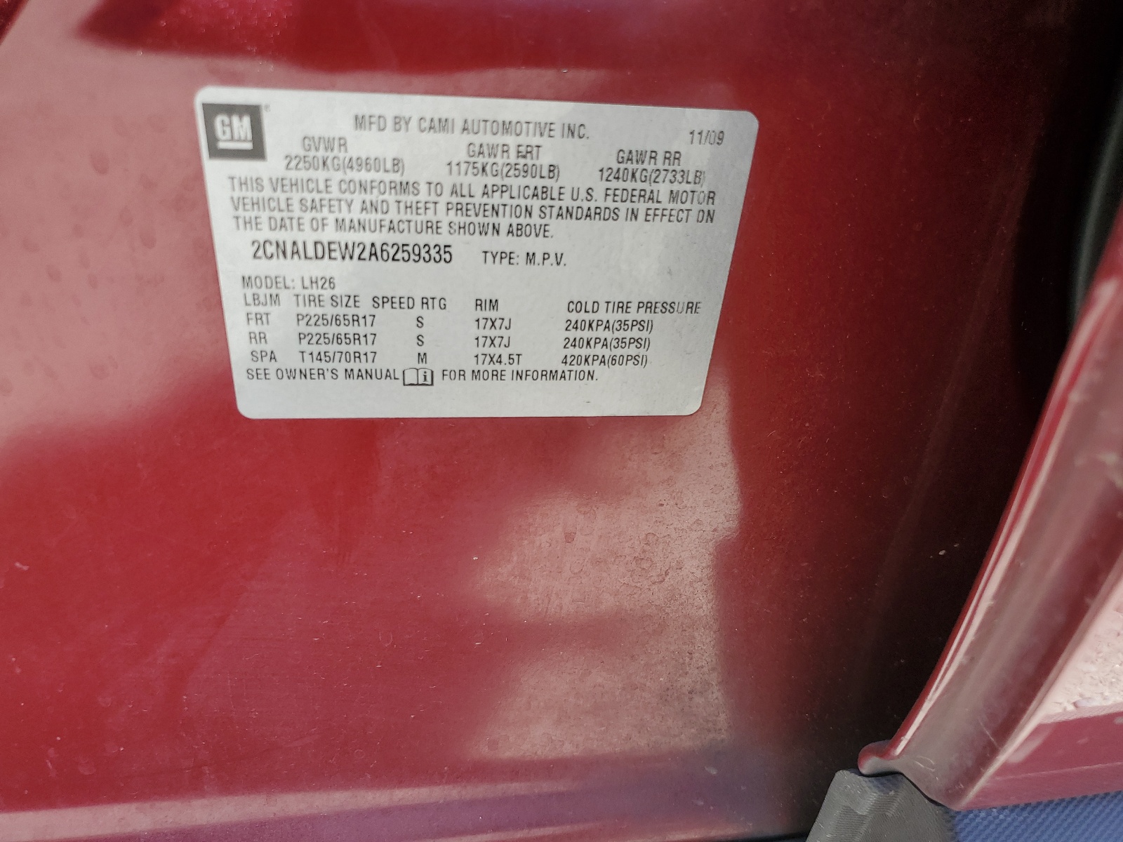 2CNALDEW2A6259335 2010 Chevrolet Equinox Lt