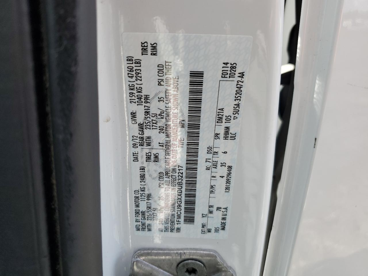 2013 Ford Escape Se VIN: 1FMCU9GXXDUB32217 Lot: 60519394