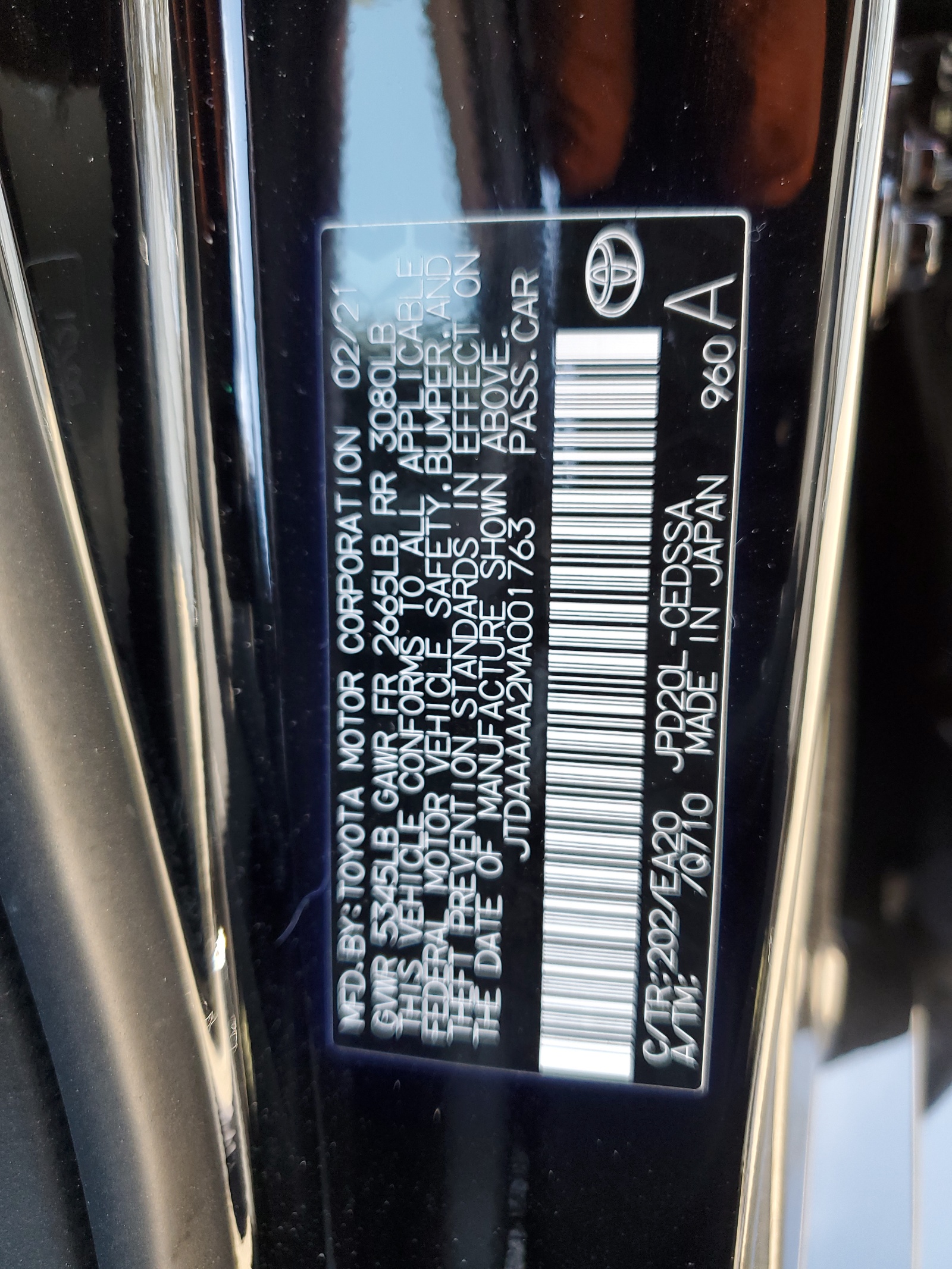 JTDAAAAA2MA001763 2021 Toyota Mirai Xle