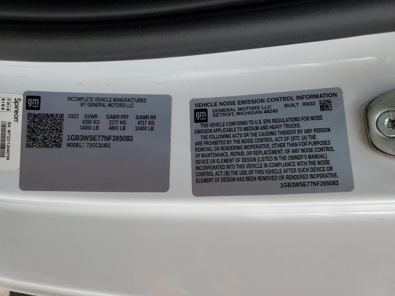 2022 Chevrolet Silverado C3500 Lt VIN: 1GB3WSE77NF265083 Lot: 60525084