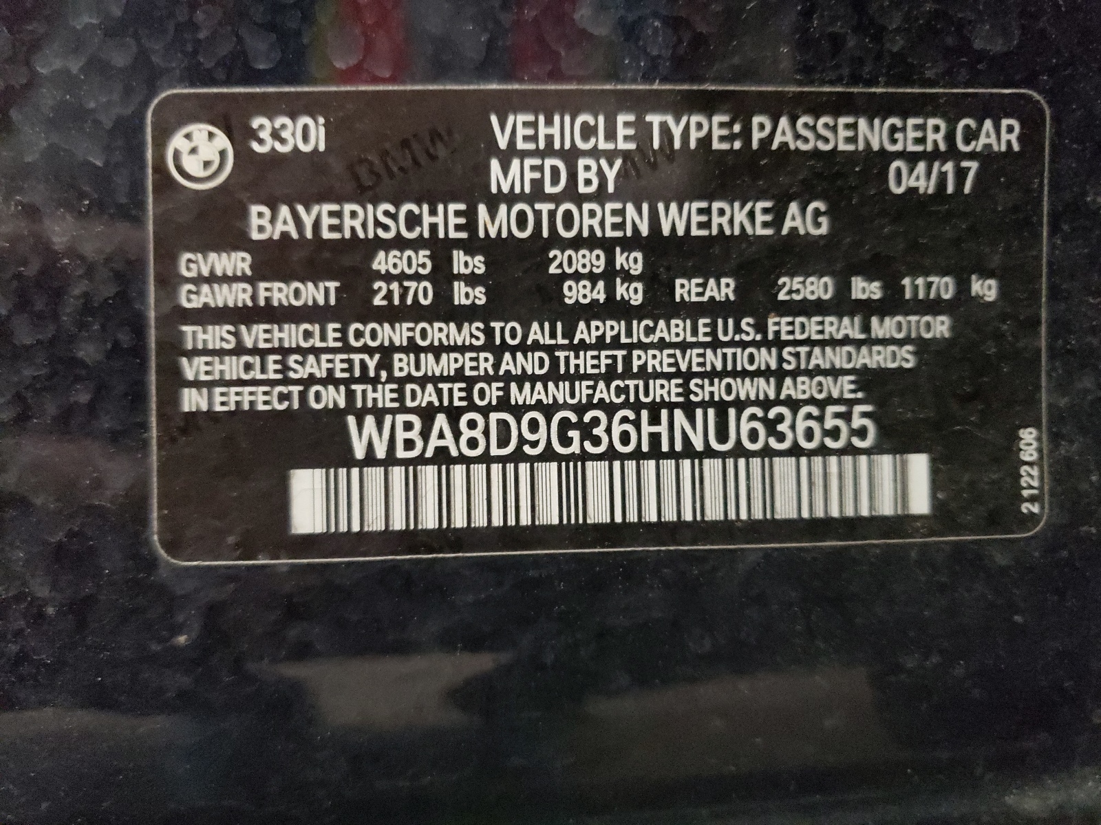 WBA8D9G36HNU63655 2017 BMW 330 Xi