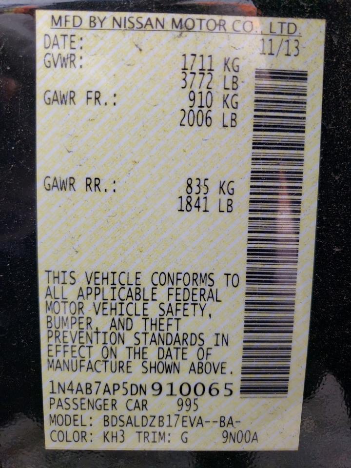 2013 Nissan Sentra S VIN: 1N4AB7AP5DN910065 Lot: 59098914