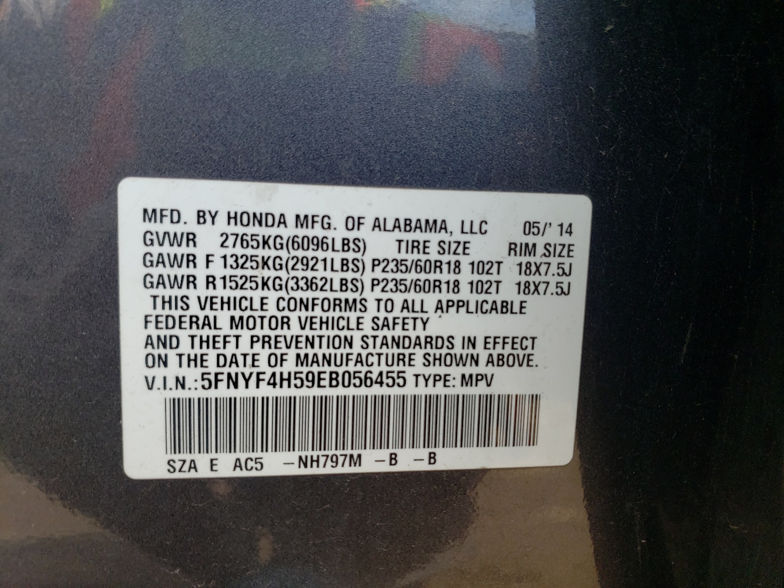 5FNYF4H59EB056455 2014 Honda Pilot Exl