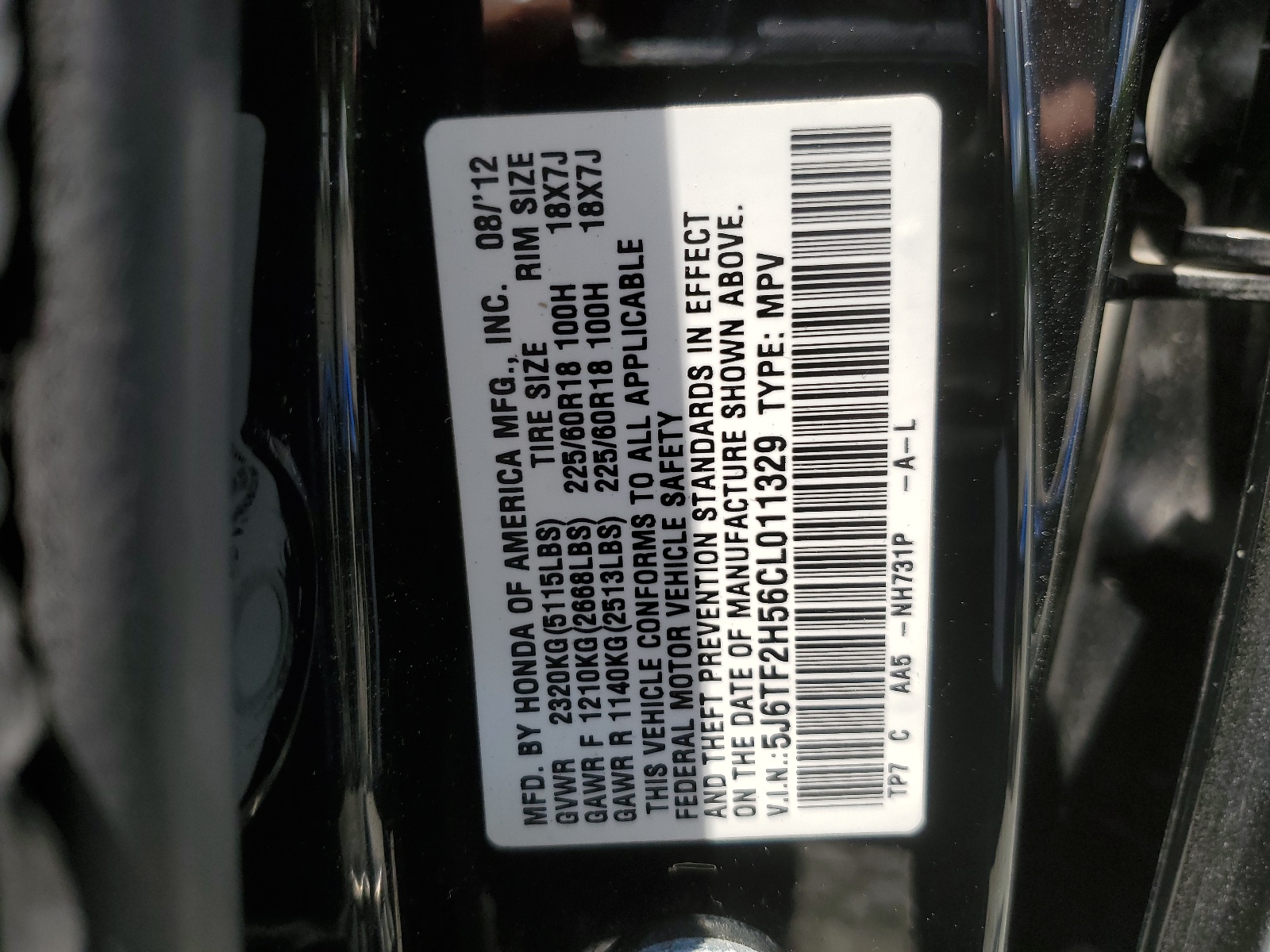 5J6TF2H56CL011329 2012 Honda Crosstour Exl