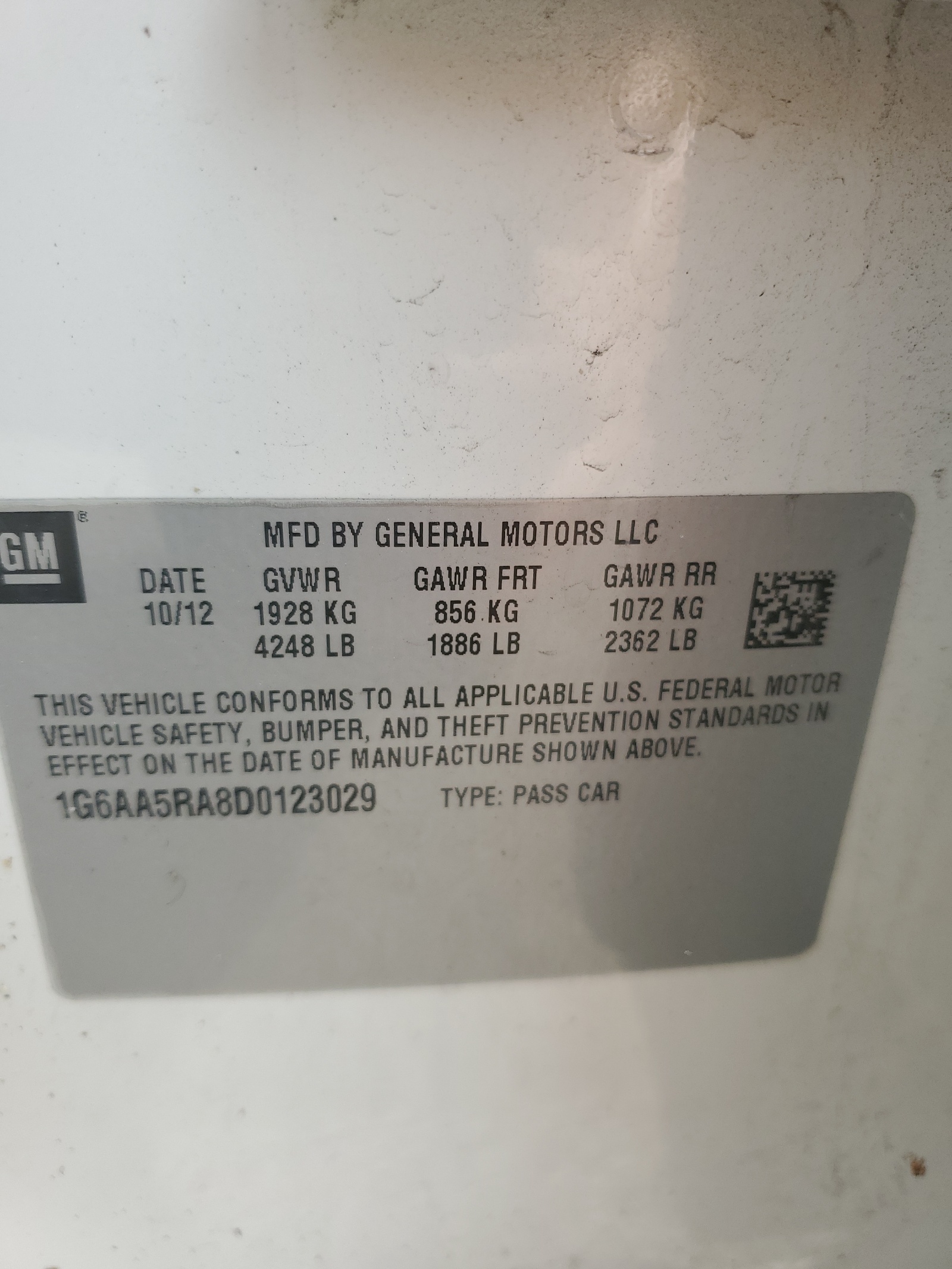 1G6AA5RA8D0123029 2013 Cadillac Ats