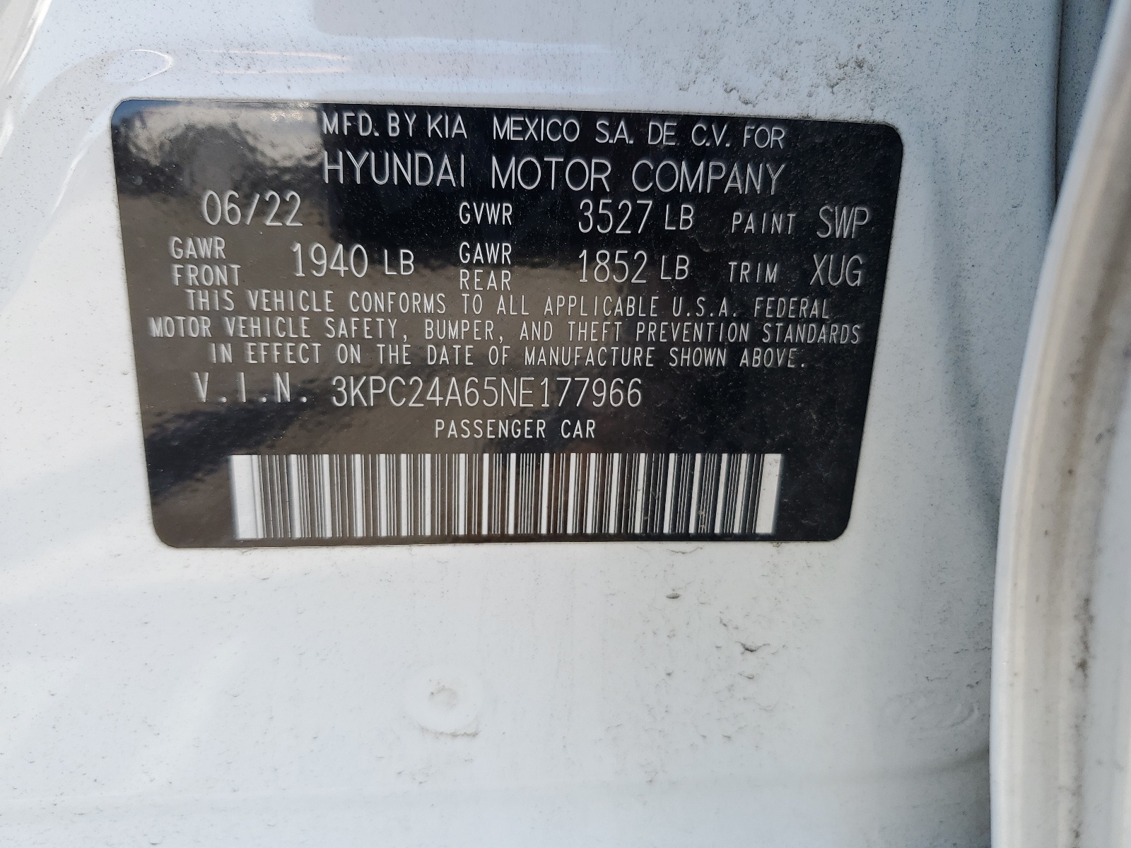 2022 Hyundai Accent Se vin: 3KPC24A65NE177966