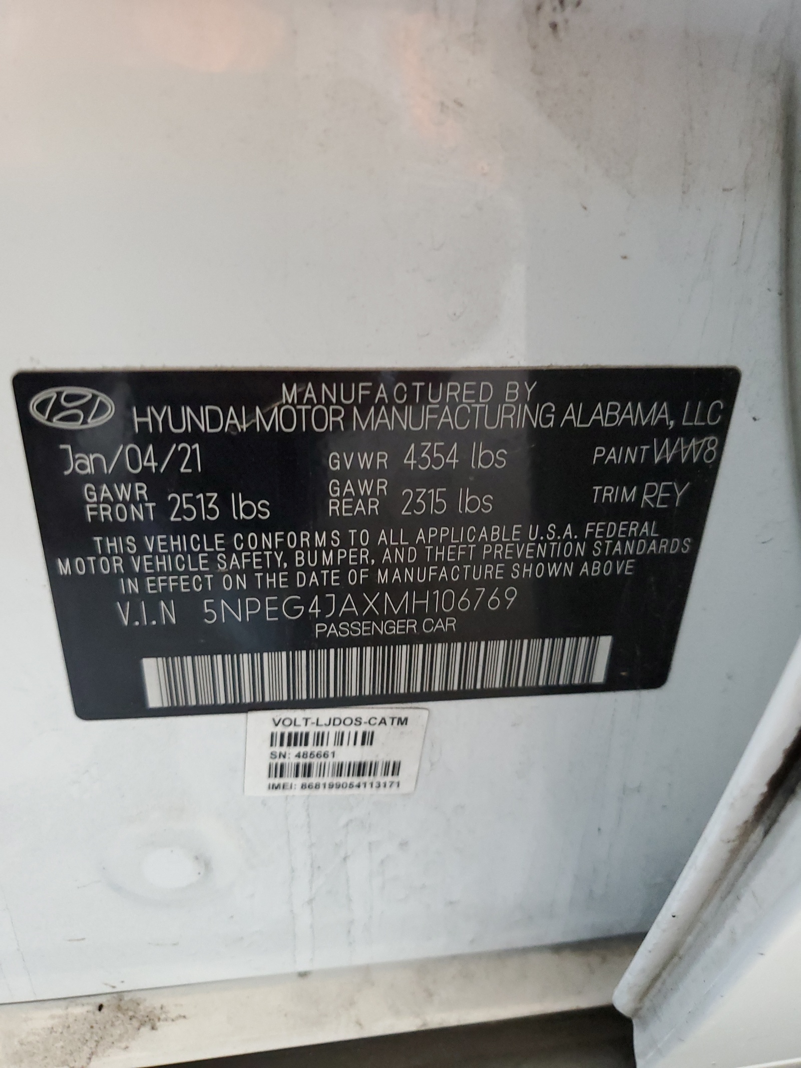5NPEG4JAXMH106769 2021 Hyundai Sonata Se