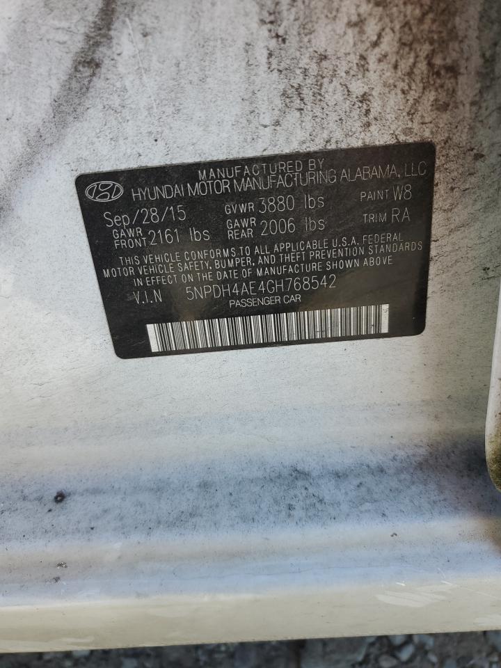 2016 Hyundai Elantra Se VIN: 5NPDH4AE4GH768542 Lot: 58887864