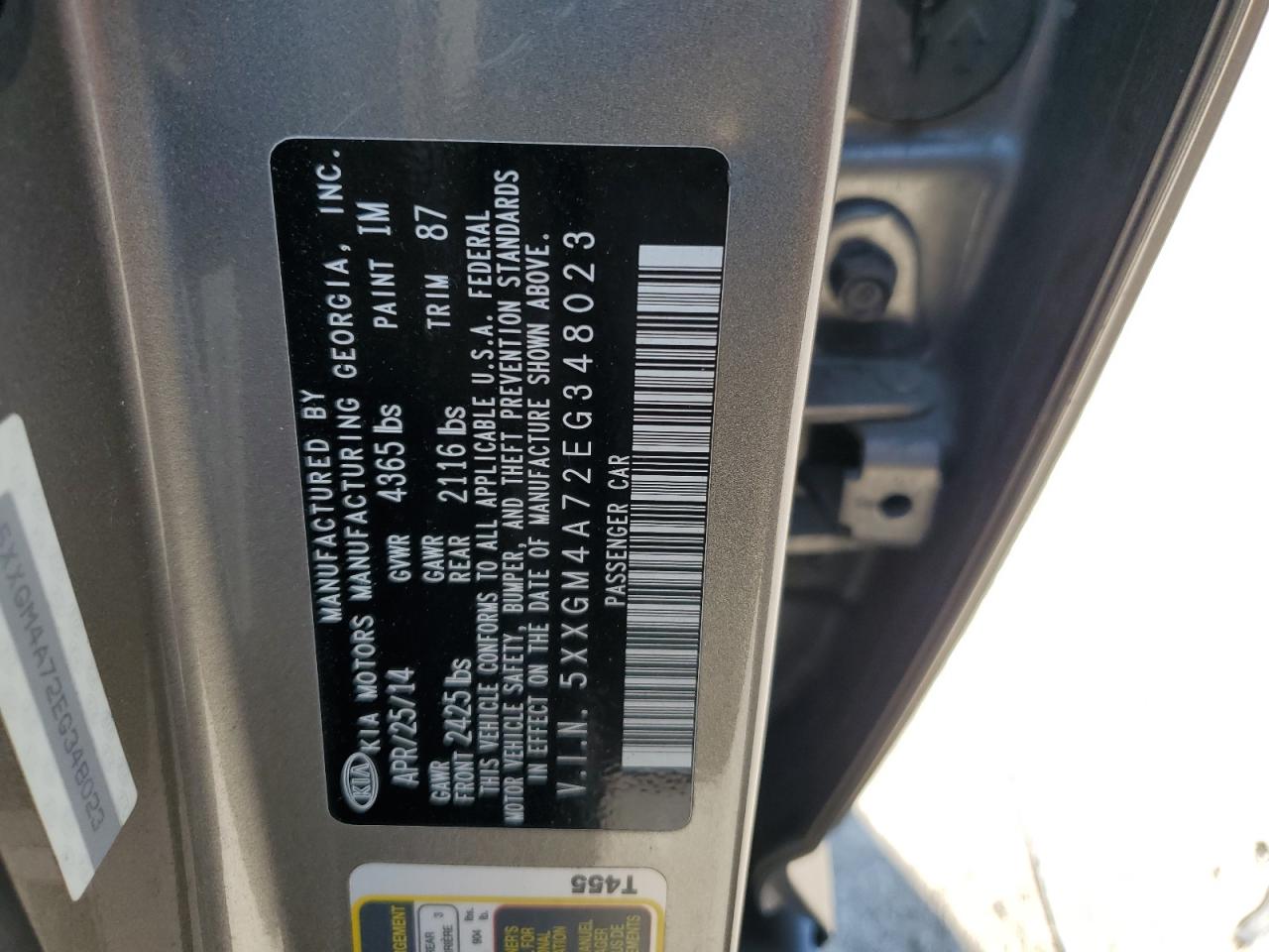 2014 Kia Optima Lx VIN: 5XXGM4A72EG348023 Lot: 57721944