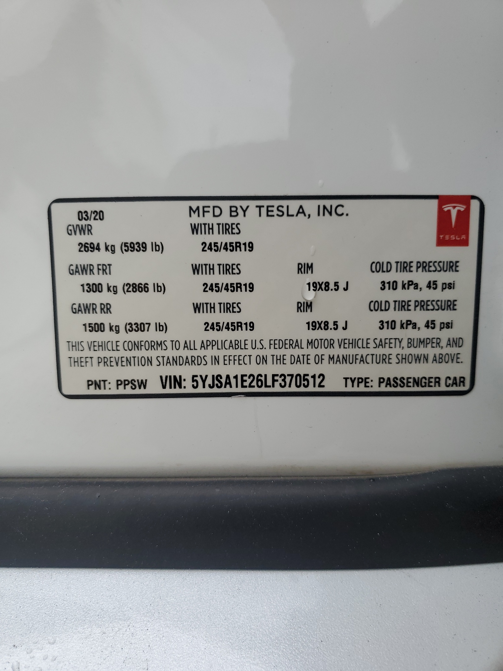 5YJSA1E26LF370512 2020 Tesla Model S