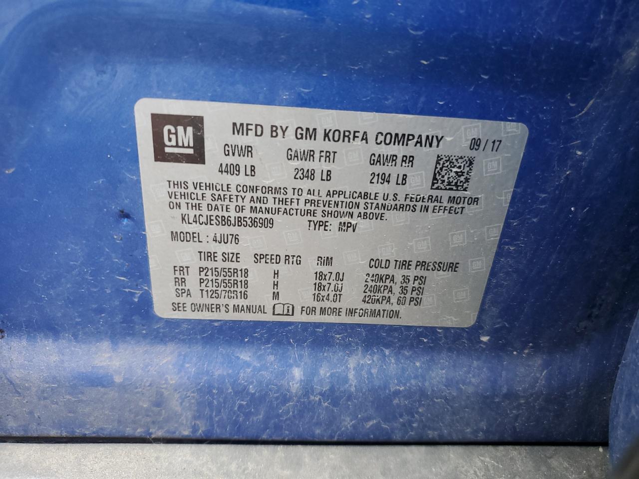 2018 Buick Encore Preferred VIN: KL4CJESB6JB536909 Lot: 59472124