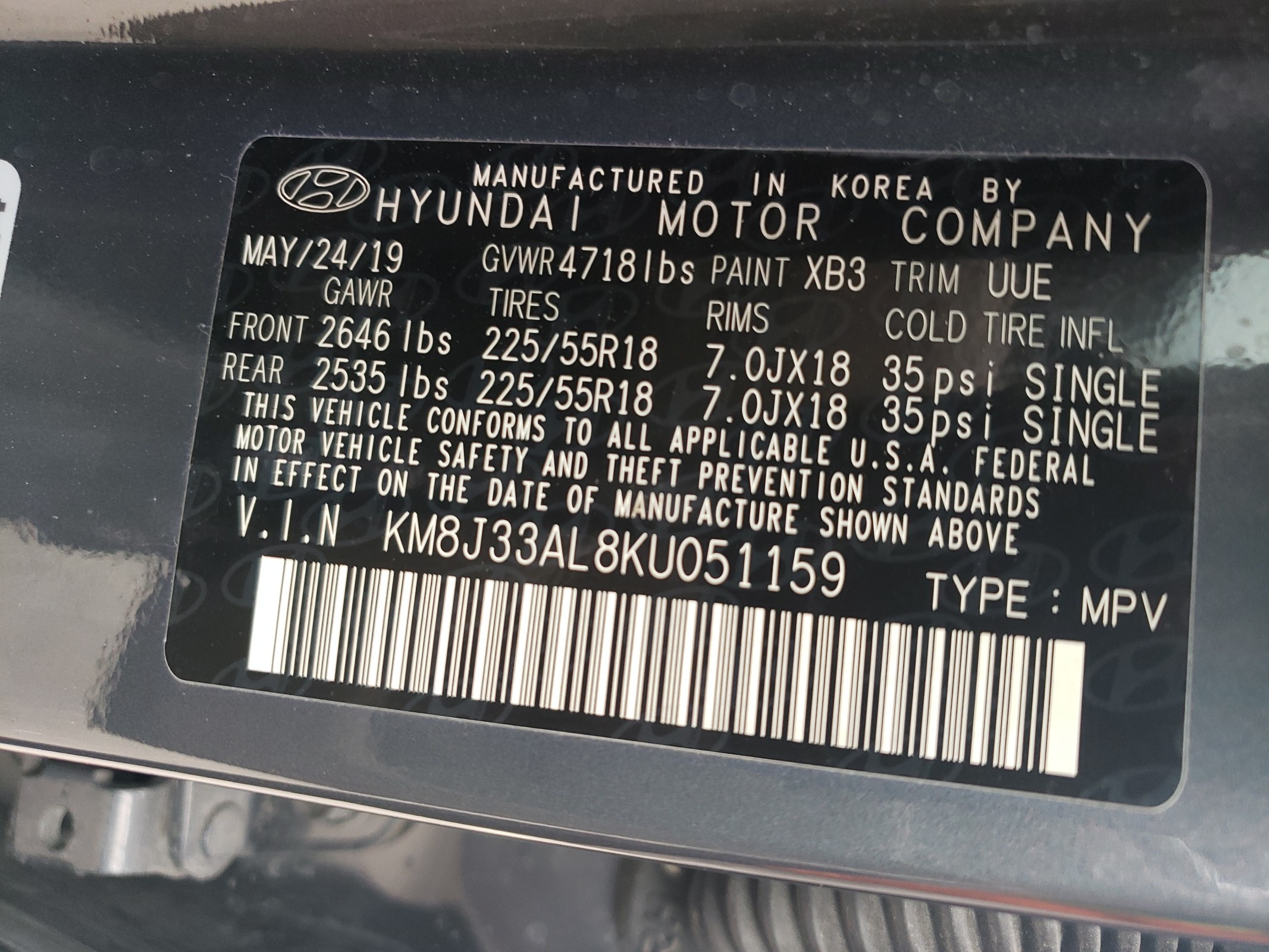 KM8J33AL8KU051159 2019 Hyundai Tucson Limited