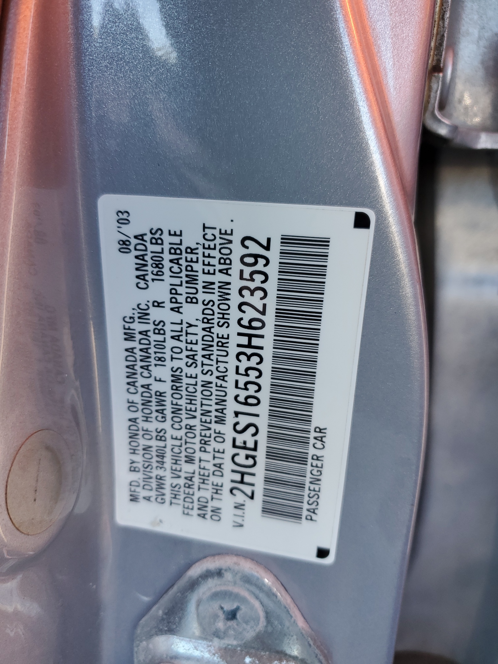 2HGES16553H623592 2003 Honda Civic Lx