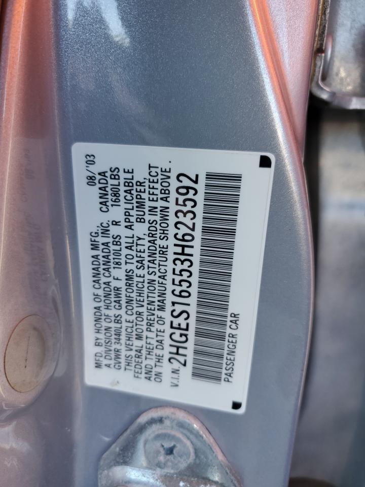 2003 Honda Civic Lx VIN: 2HGES16553H623592 Lot: 59454554