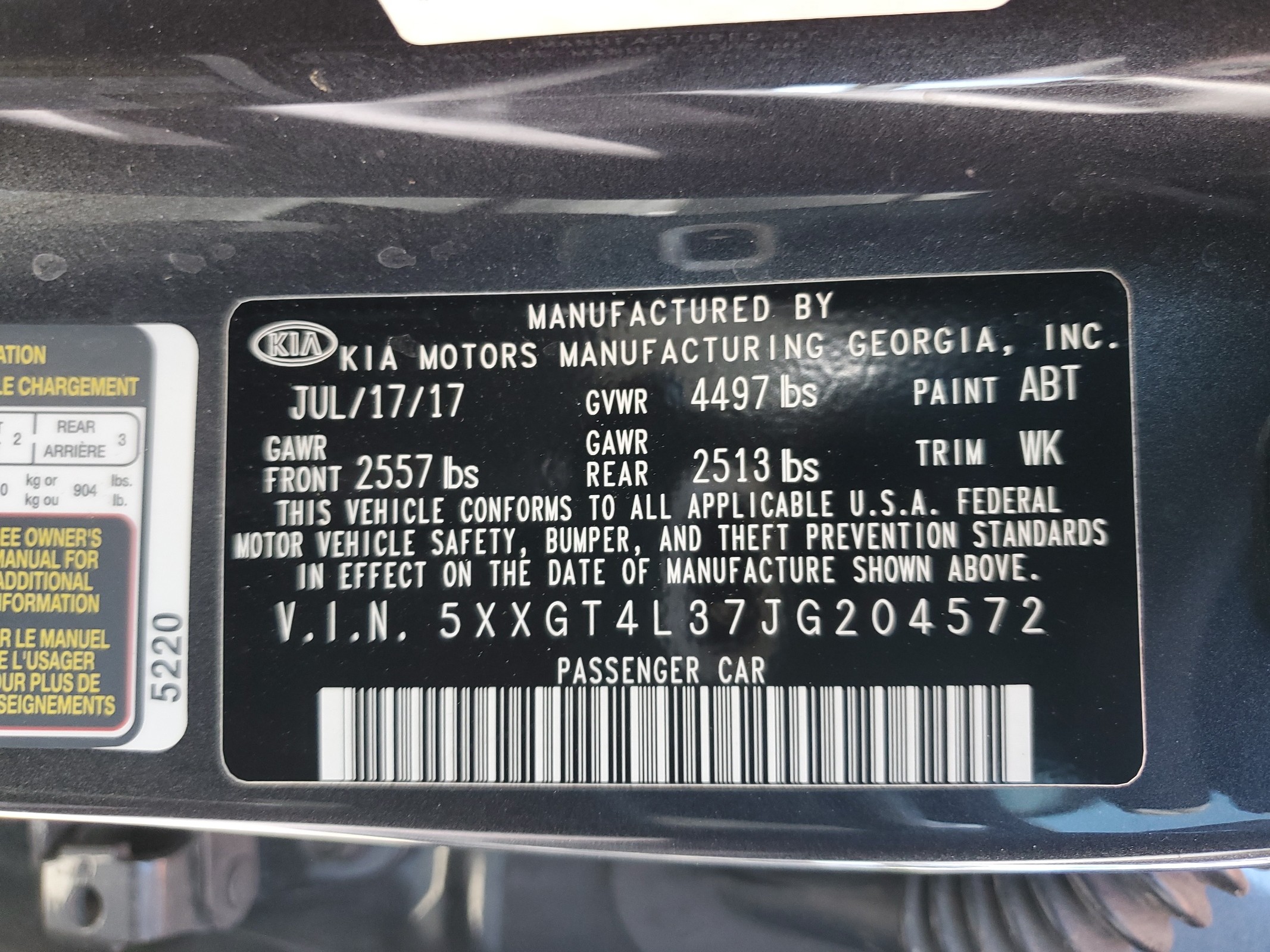 5XXGT4L37JG204572 2018 Kia Optima Lx