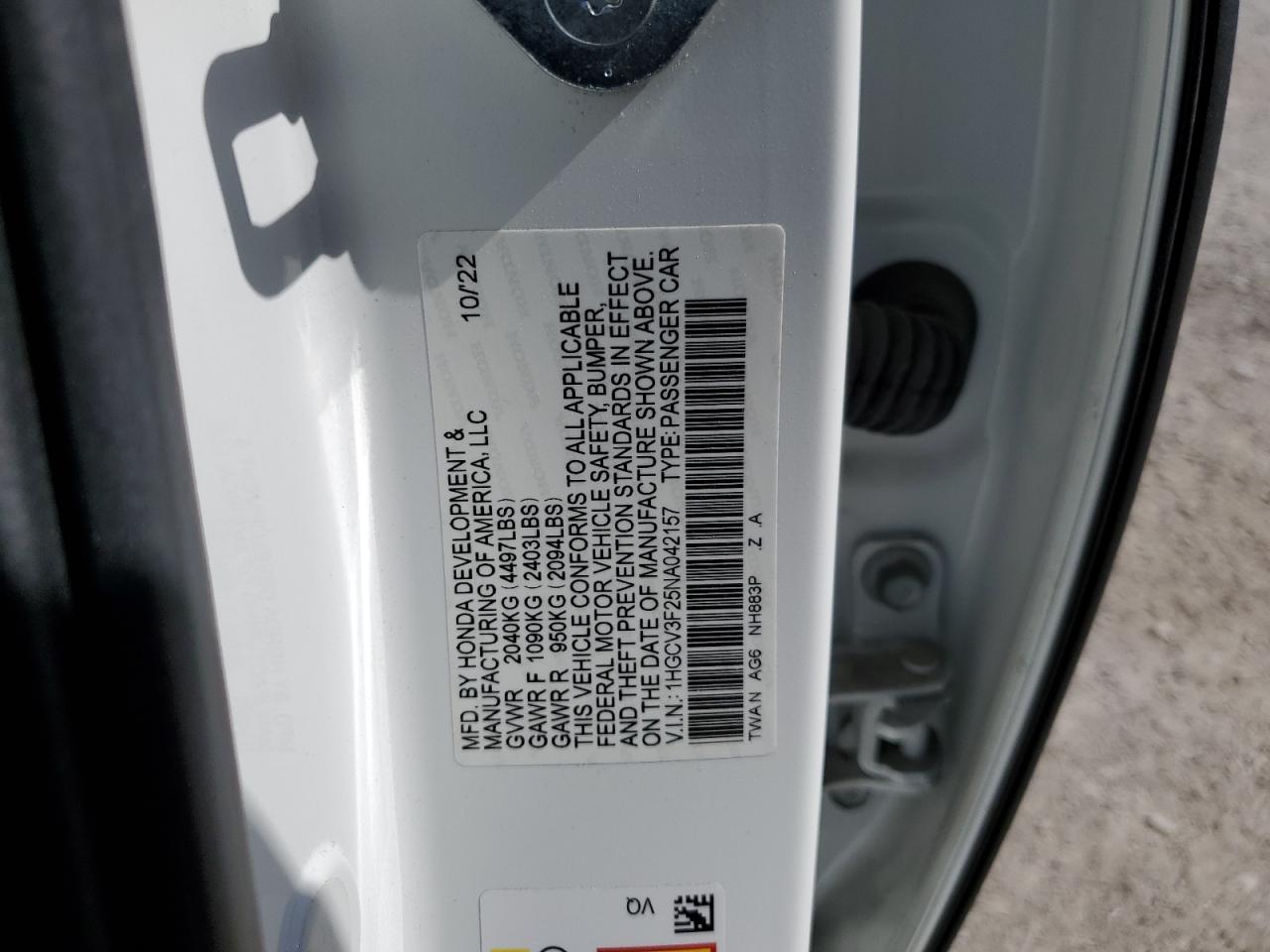 2022 Honda Accord Hybrid Sport VIN: 1HGCV3F25NA042157 Lot: 61866944