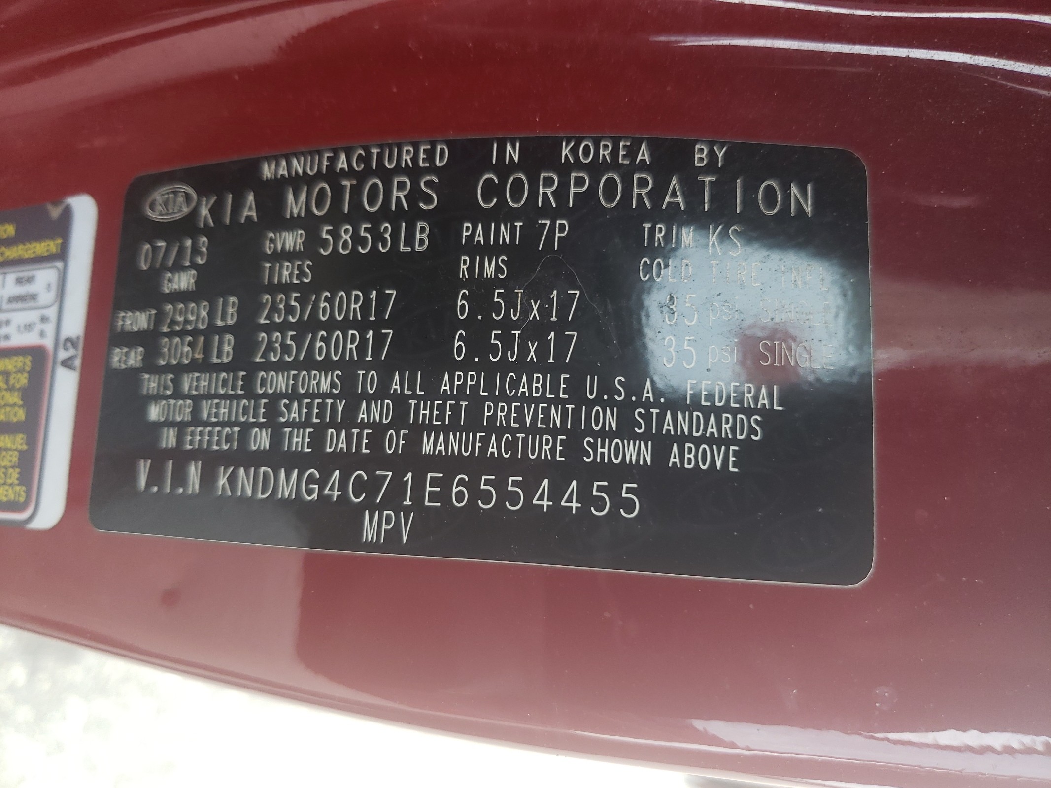 KNDMG4C71E6554455 2014 Kia Sedona Lx