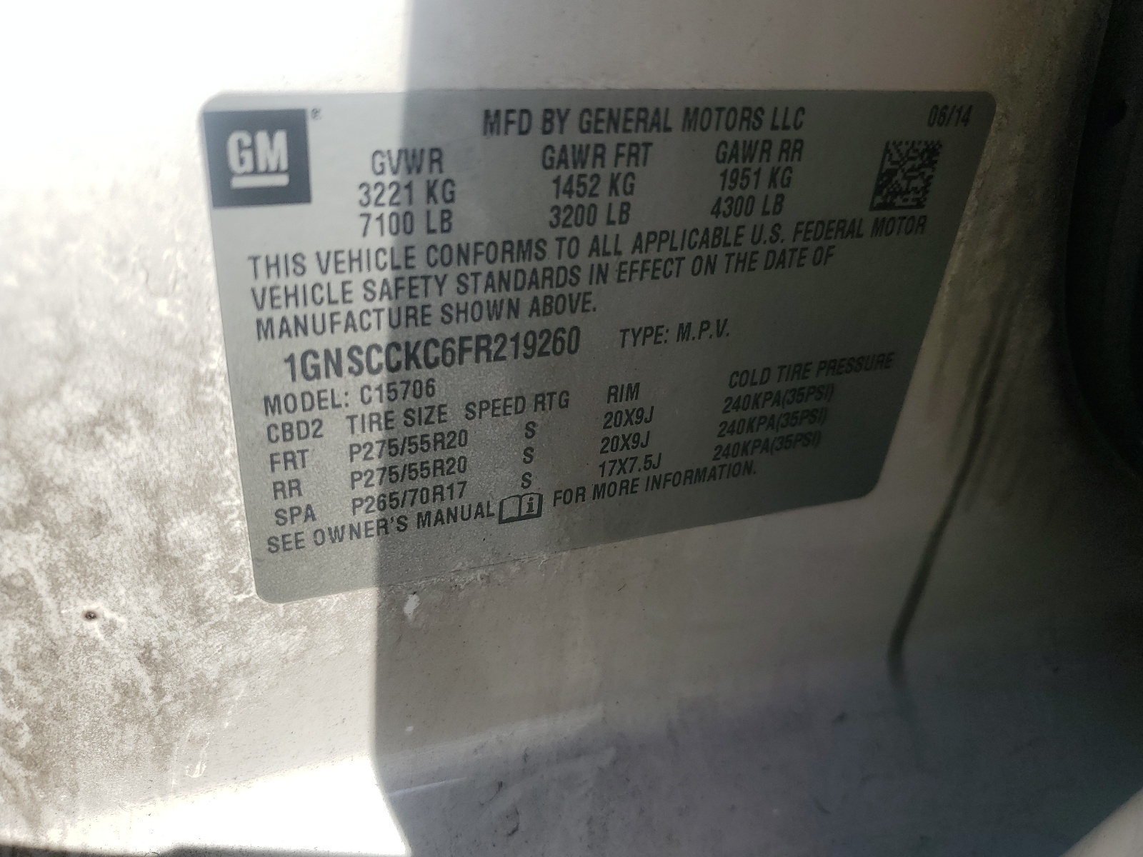 1GNSCCKC6FR219260 2015 Chevrolet Tahoe C1500 Ltz