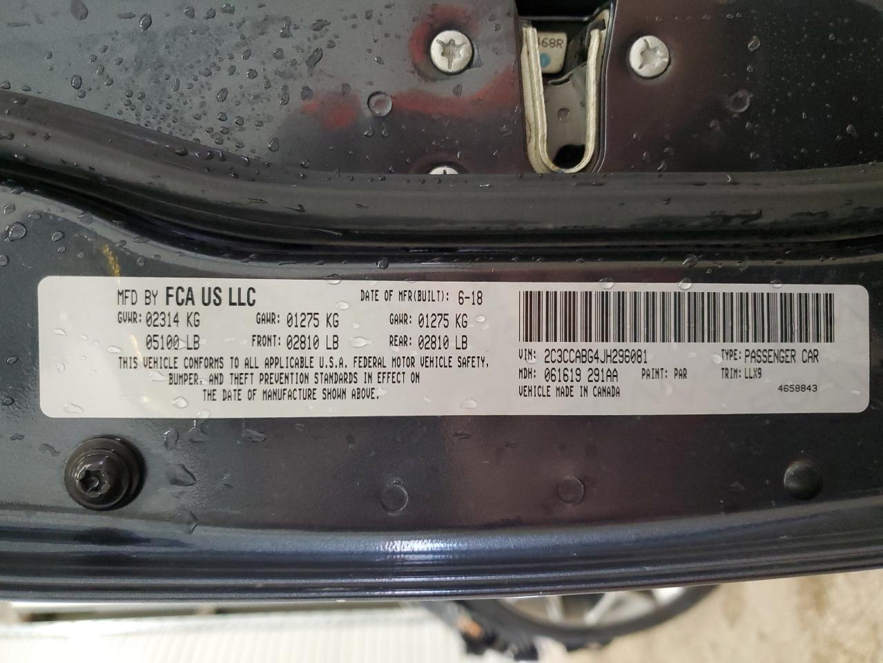 2018 Chrysler 300 S VIN: 2C3CCABG4JH296081 Lot: 57003414