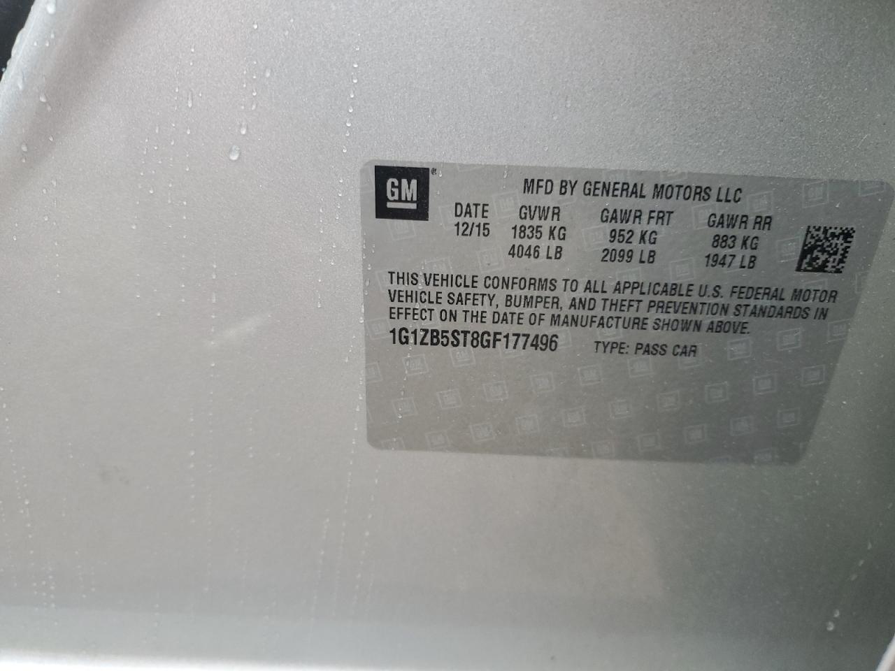 2016 Chevrolet Malibu Ls VIN: 1G1ZB5ST8GF177496 Lot: 66354354