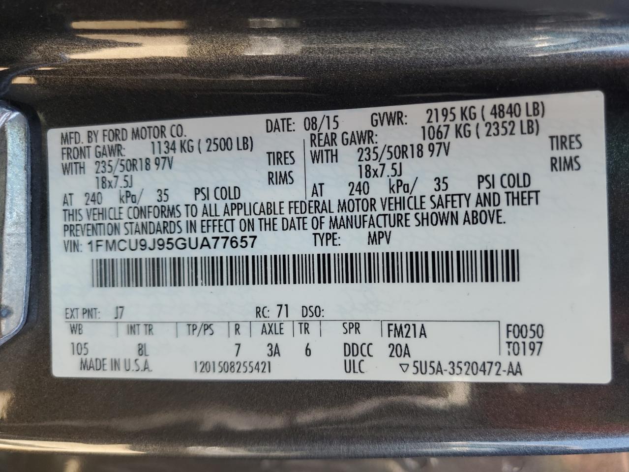 1FMCU9J95GUA77657 2016 Ford Escape Titanium