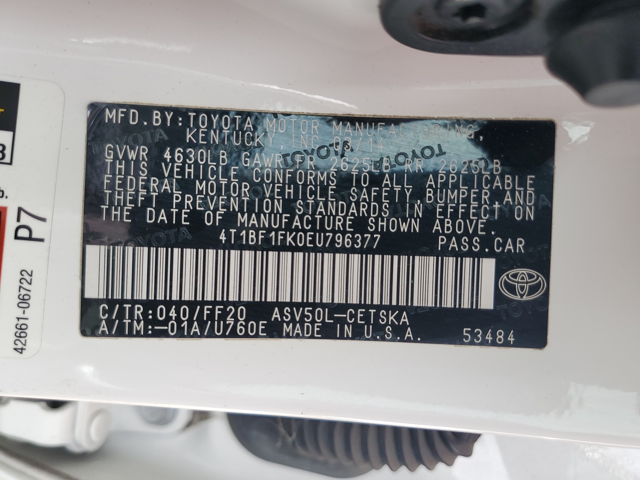 2014 Toyota Camry L vin: 4T1BF1FK0EU796377