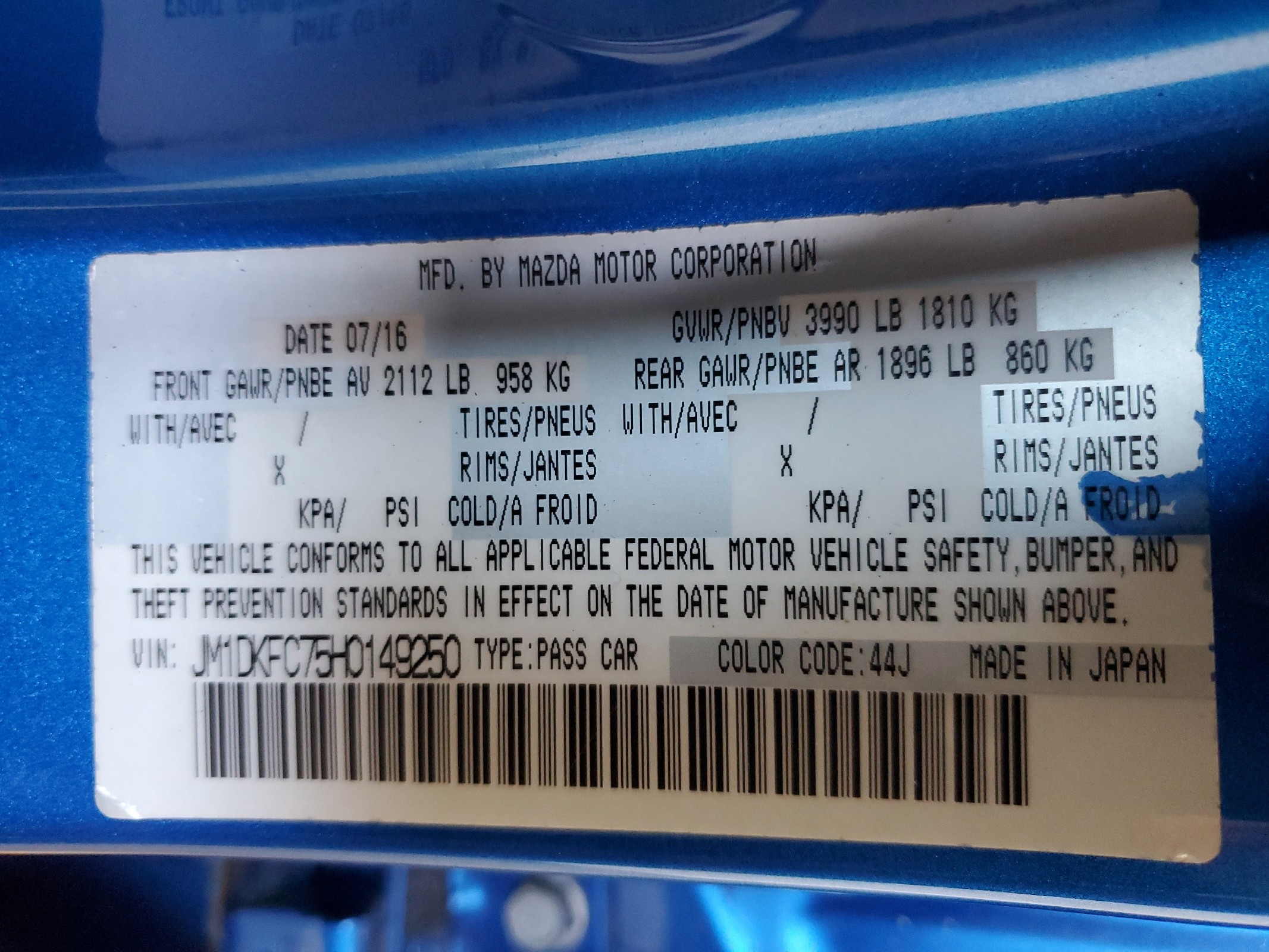 JM1DKFC75H0149250 2017 Mazda Cx-3 Touring