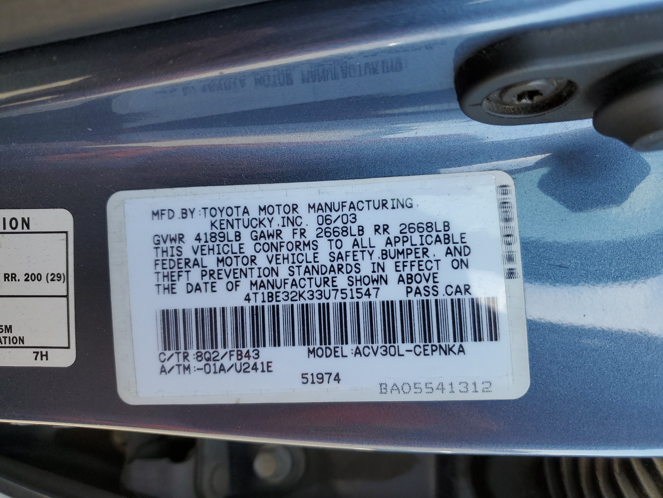 4T1BE32K33U751547 2003 Toyota Camry Le