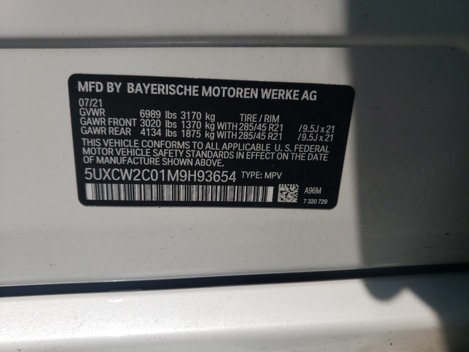 5UXCW2C01M9H93654 2021 BMW X7 xDrive40I