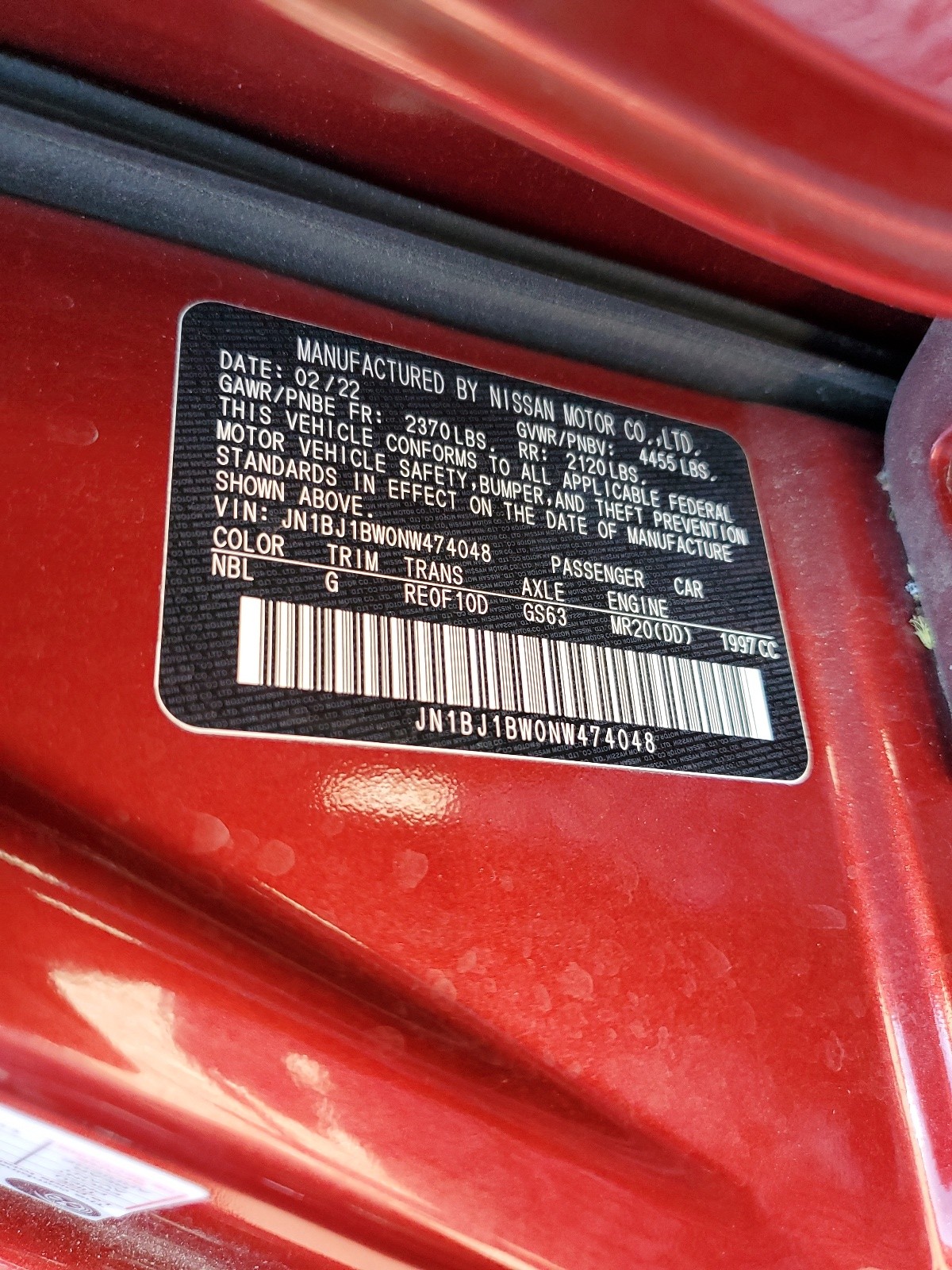 JN1BJ1BW0NW474048 2022 Nissan Rogue Sport Sv