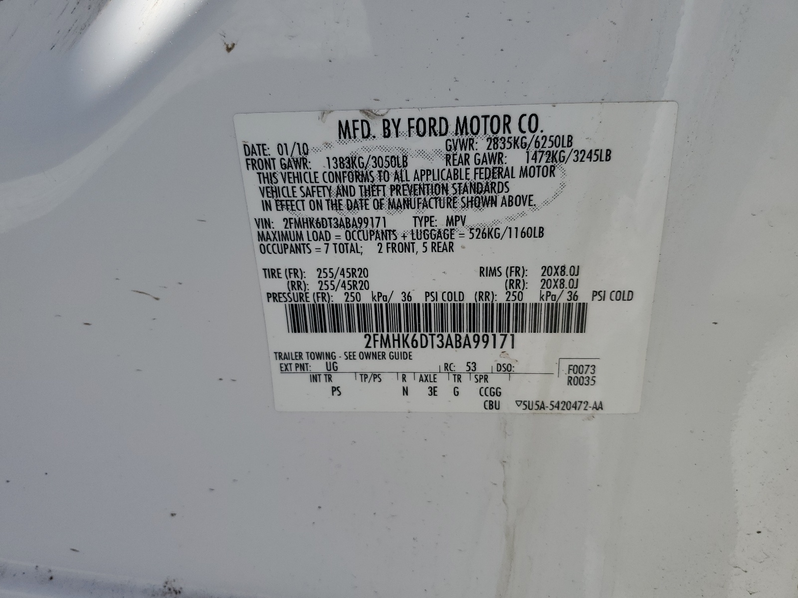 2FMHK6DT3ABA99171 2010 Ford Flex Limited