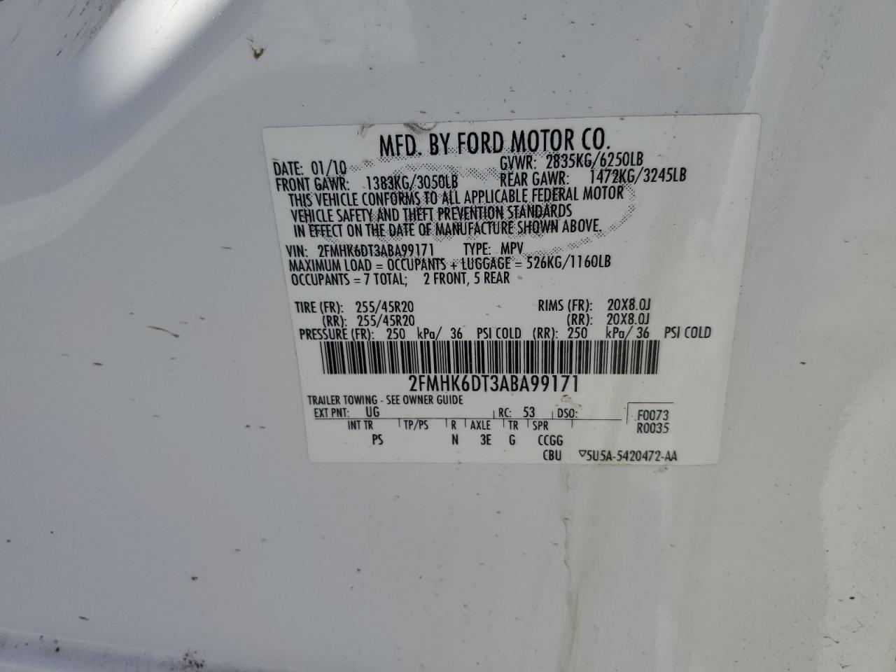 2010 Ford Flex Limited VIN: 2FMHK6DT3ABA99171 Lot: 64594714