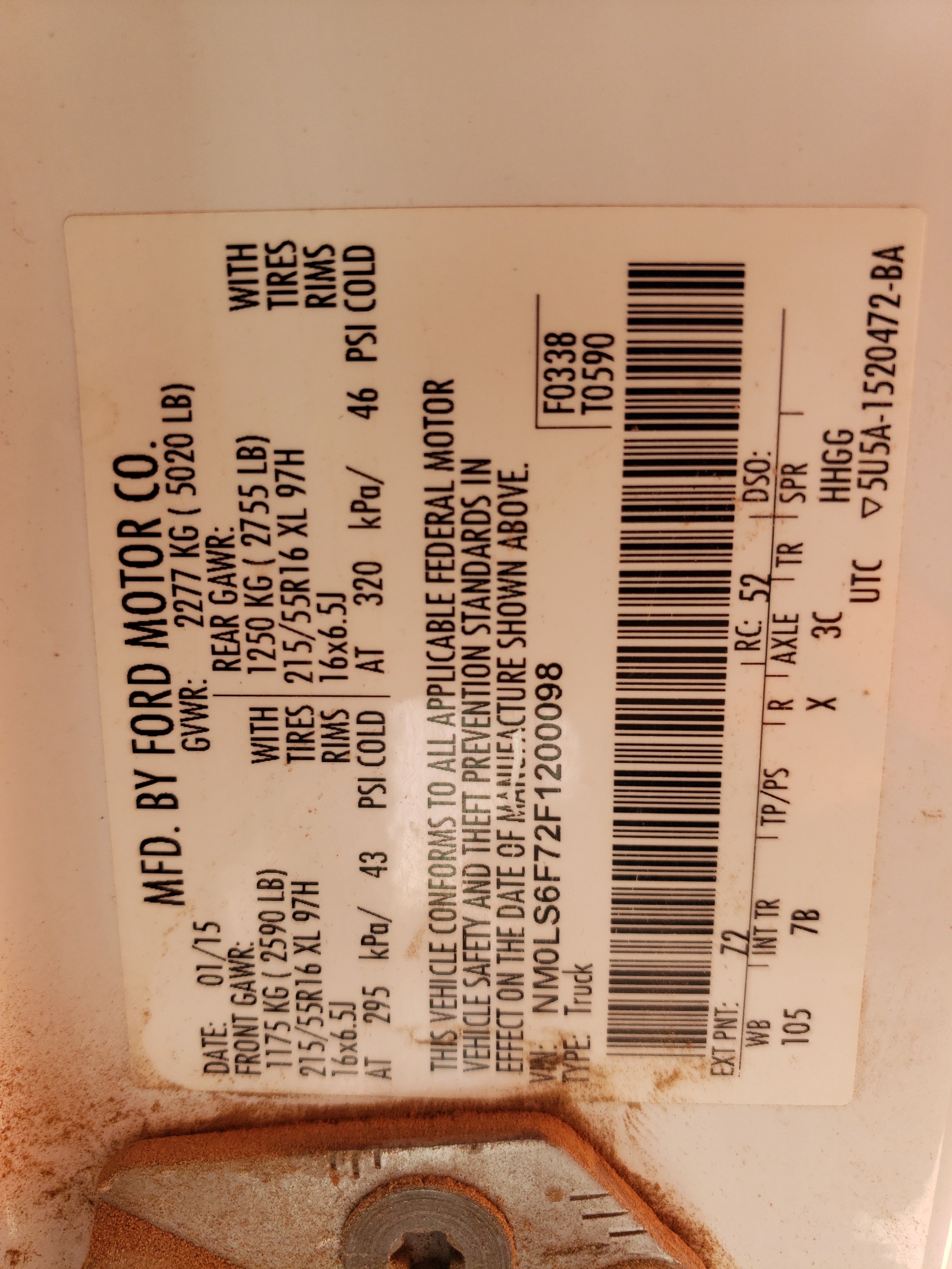 NM0LS6F72F1200098 2015 Ford Transit Connect Xlt