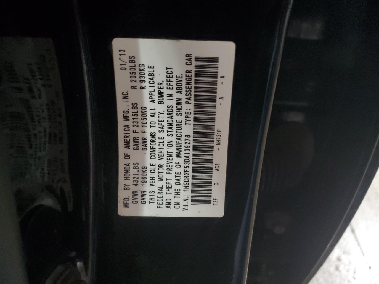 1HGCR2F53DA109278 2013 Honda Accord Sport