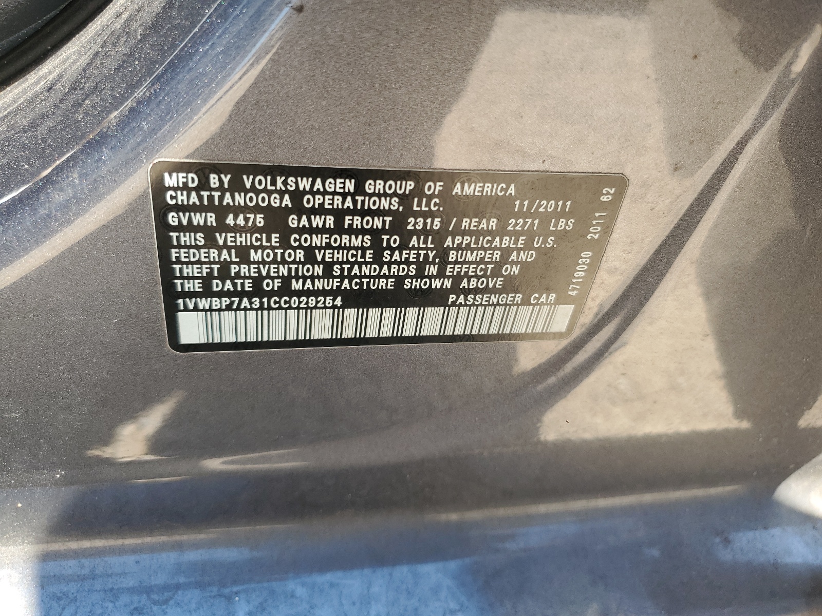 1VWBP7A31CC029254 2012 Volkswagen Passat Se