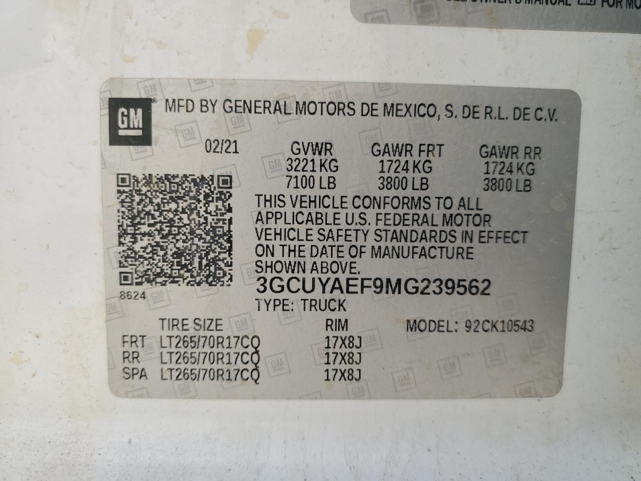 2021 Chevrolet Silverado K1500 VIN: 3GCUYAEF9MG239562 Lot: 58447084