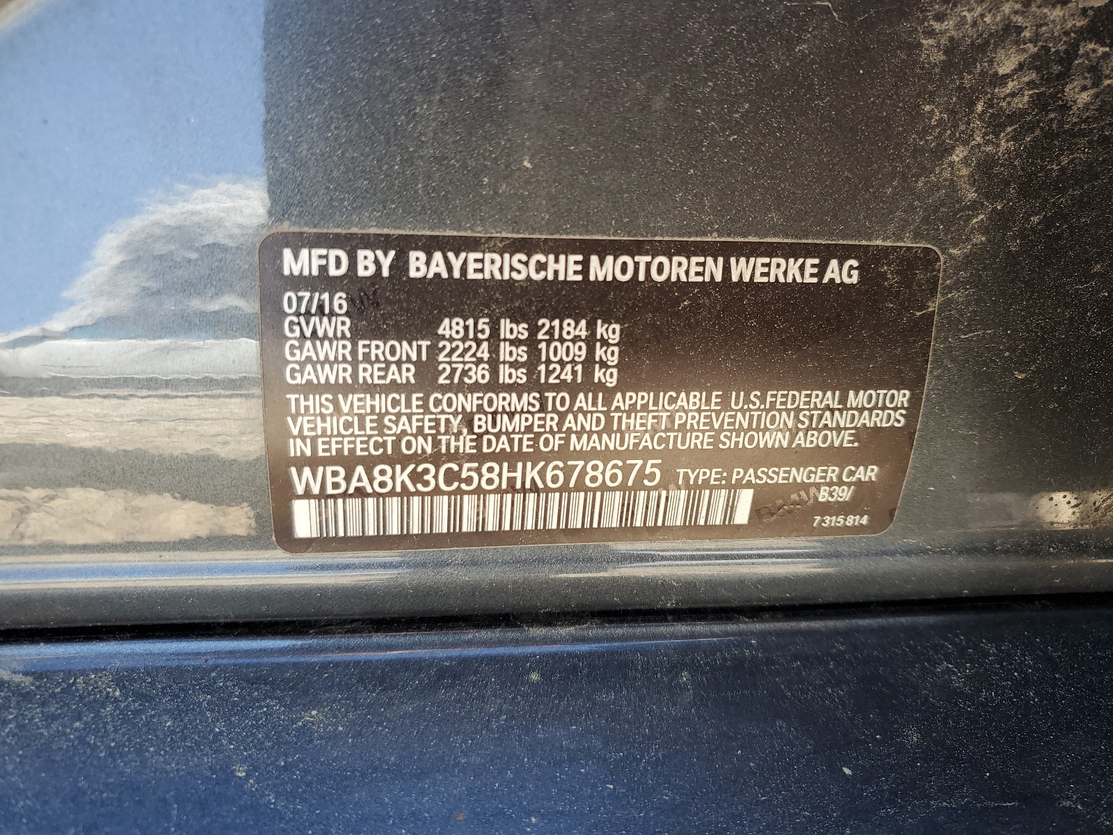 WBA8K3C58HK678675 2017 BMW 330 Xi