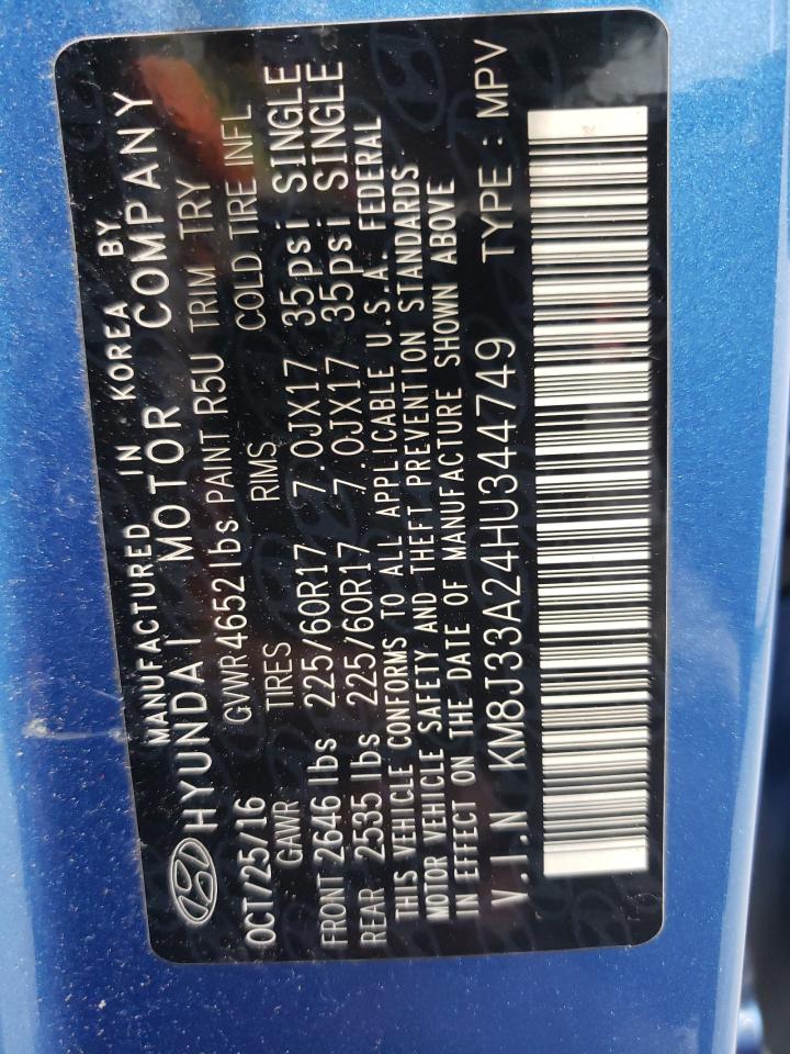 2017 Hyundai Tucson Limited VIN: KM8J33A24HU344749 Lot: 58708334