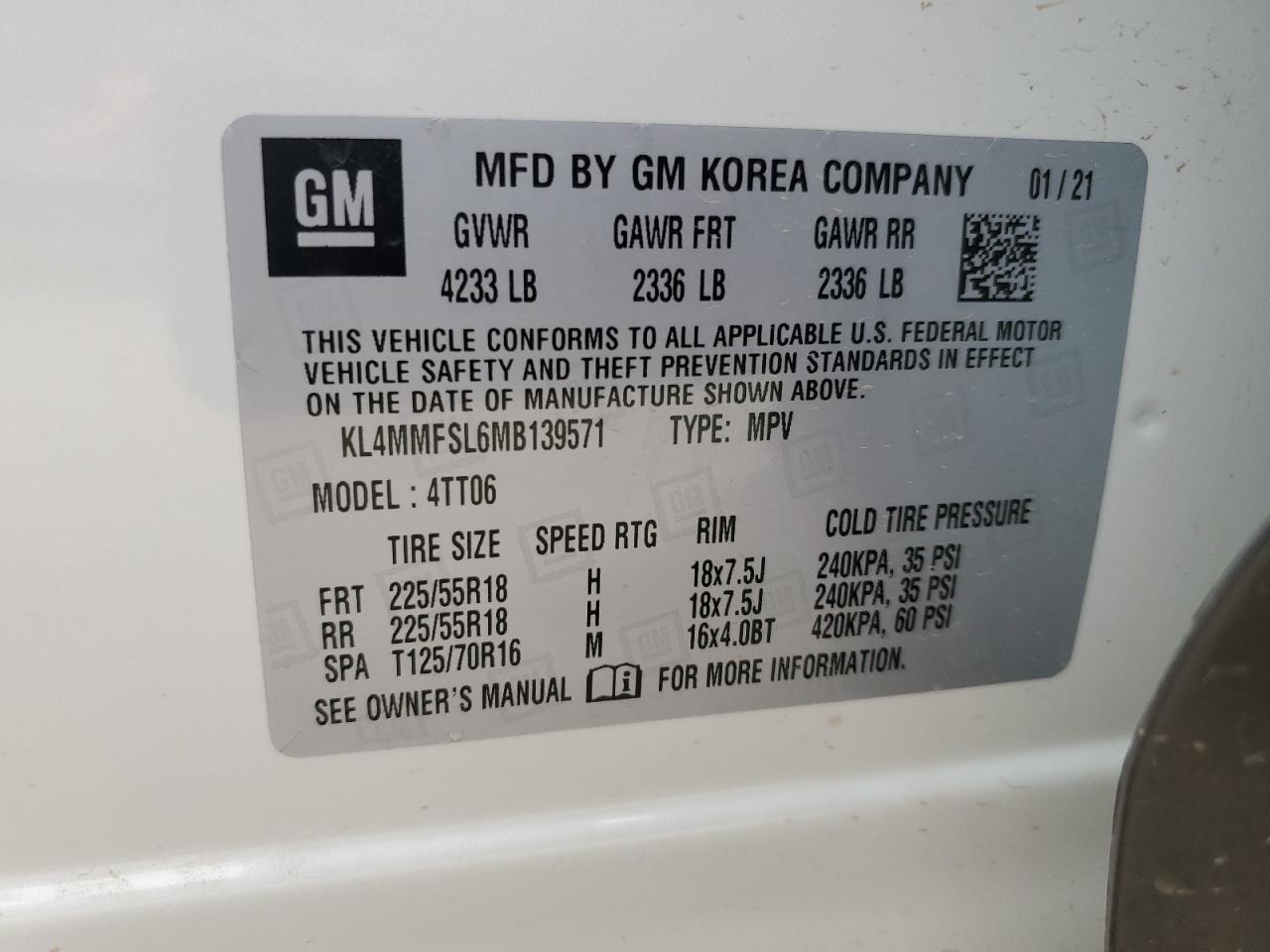 2021 Buick Encore Gx Essence VIN: KL4MMFSL6MB139571 Lot: 58574444