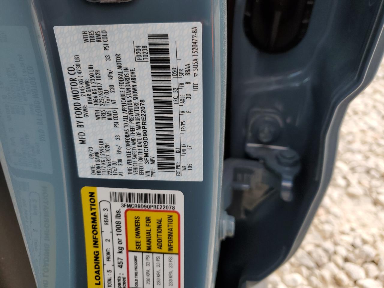 2023 Ford Bronco Sport Badlands VIN: 3FMCR9D90PRE22078 Lot: 60458064