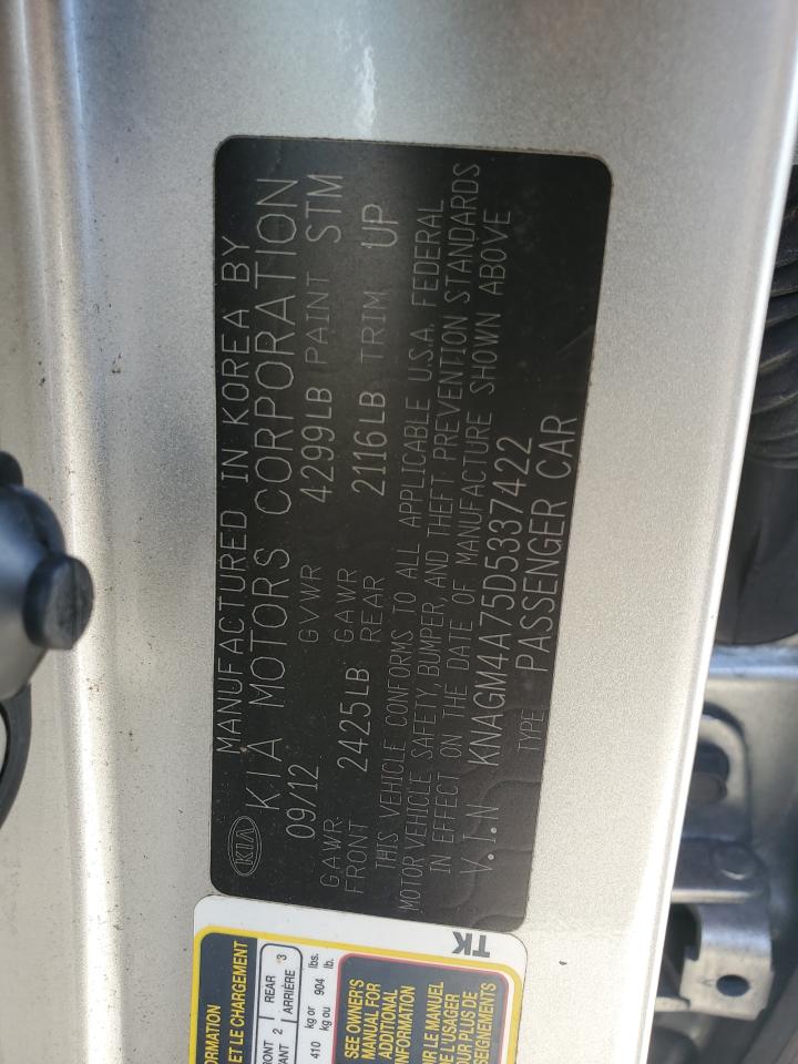 2013 Kia Optima Lx VIN: KNAGM4A75D5337422 Lot: 59252524