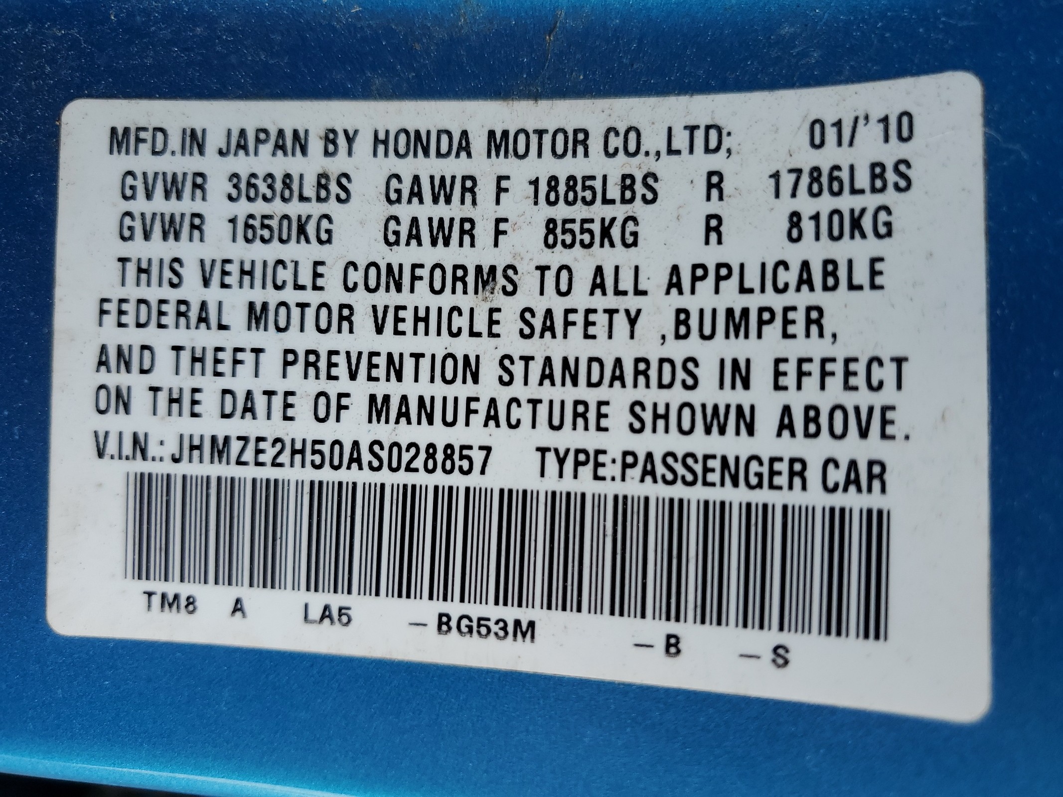 JHMZE2H50AS028857 2010 Honda Insight Lx